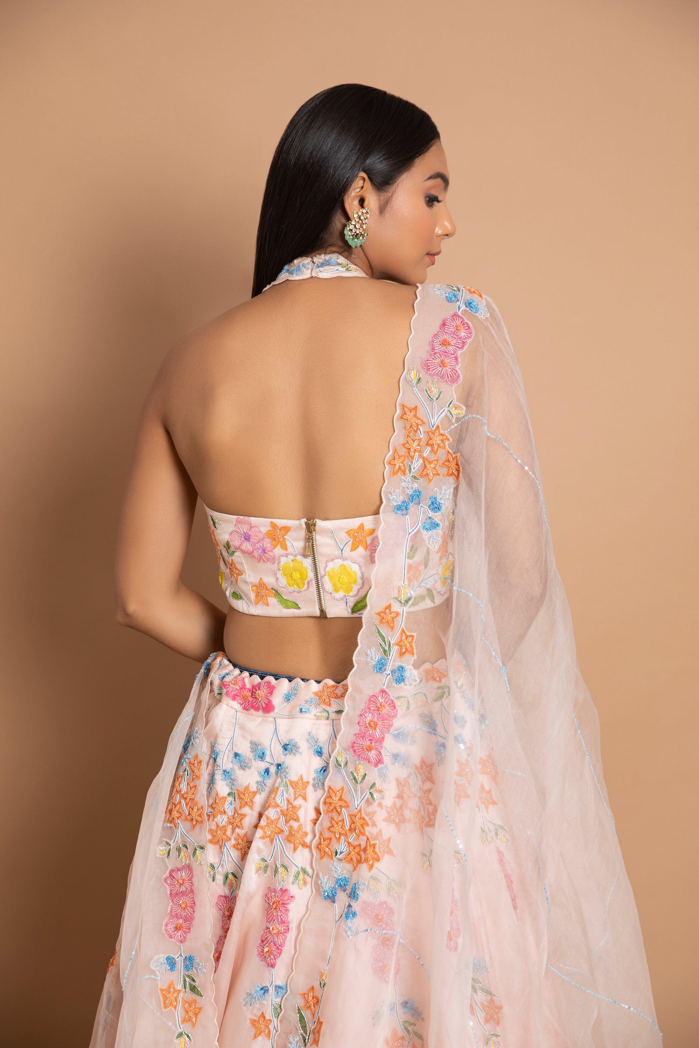 Cosmiya Handpainted Blush Pink Lehenga Highlighted with Bling Work