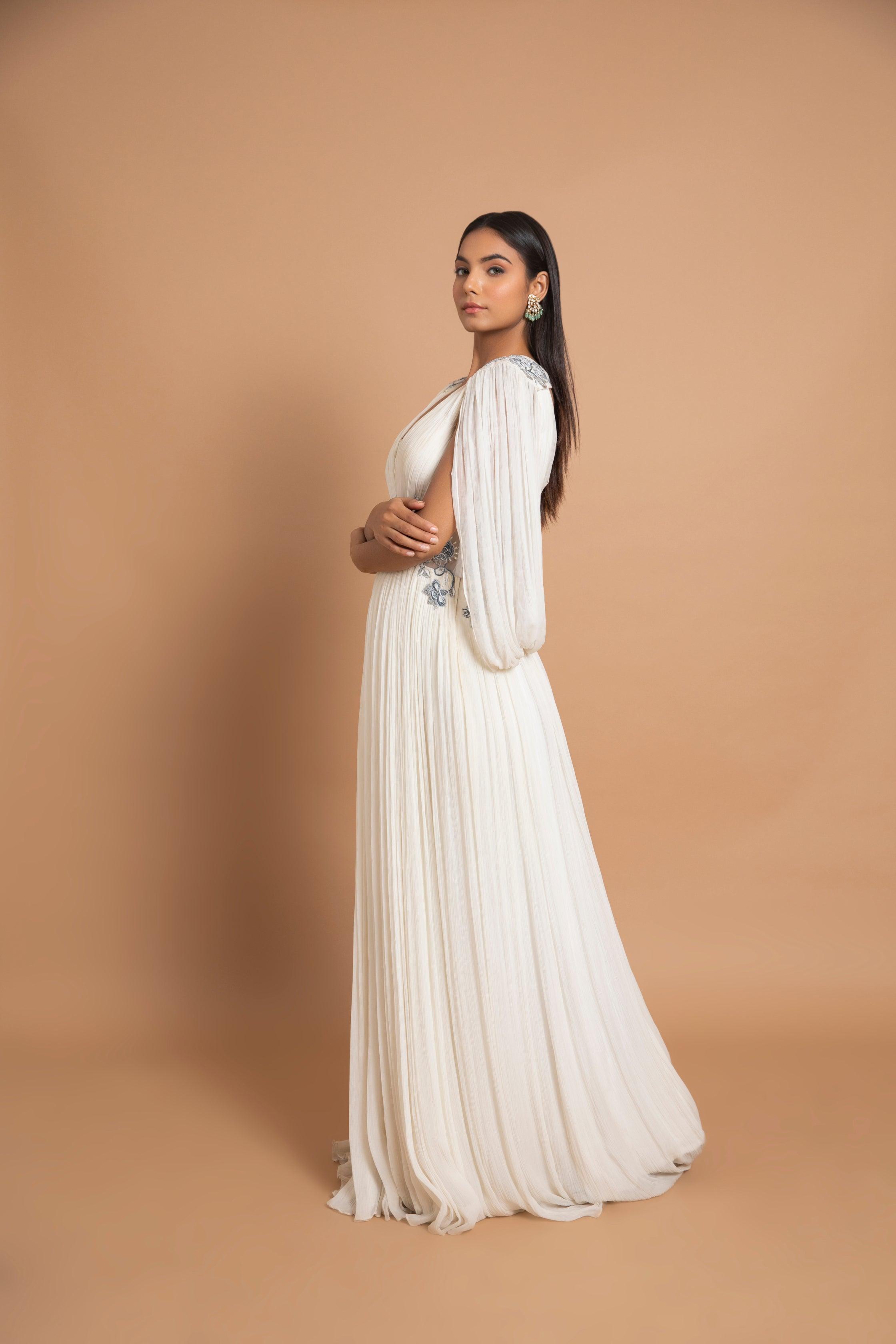 Halo Ivory Gown with Hand-Beaded Embroidery on Waist