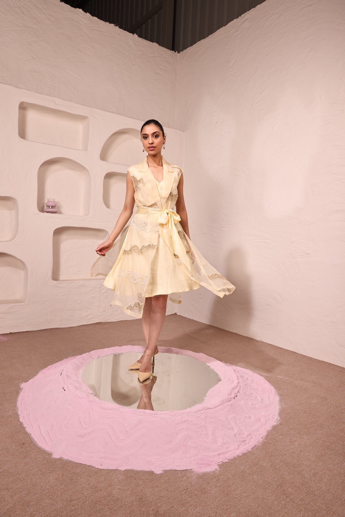 Golden Glow Lemon Yellow Jacket With Satin Dress