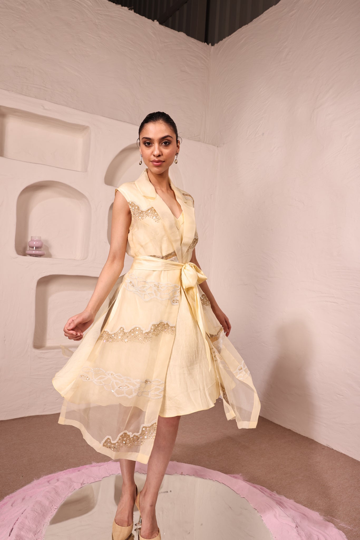 Golden Glow Lemon Yellow Jacket With Satin Dress