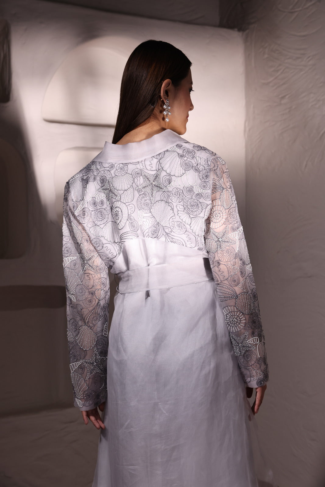 Glacier Dream Ice Grey Organza Jacket & Satin Linen Inner Wear