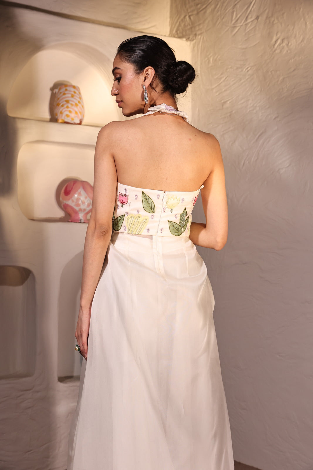 Chromatic Dream Linen Pant With Organza Jacket With Organza Plazzo