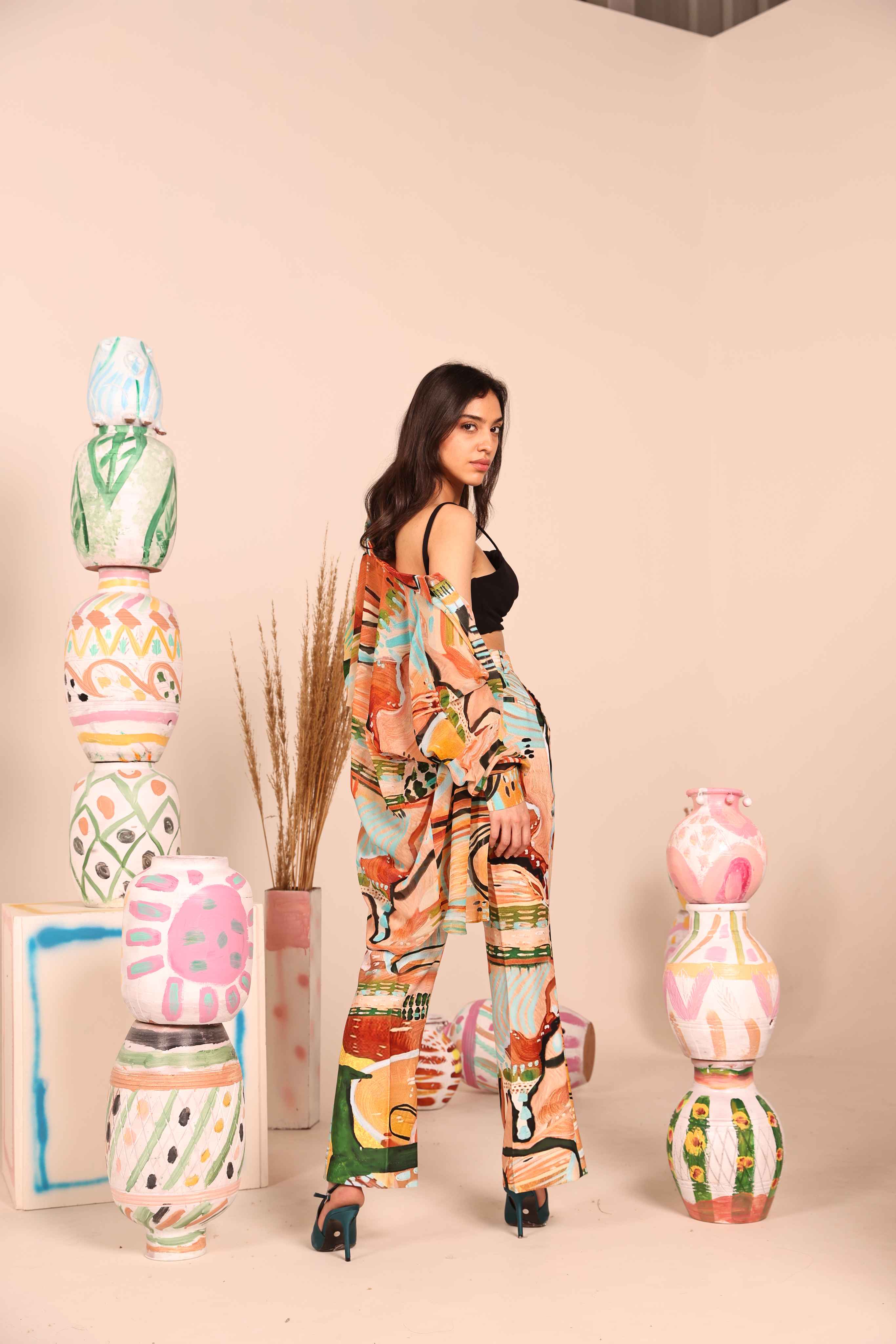 Island Breeze Neoprene Pants & Georgette Shirt Co-Ord Set