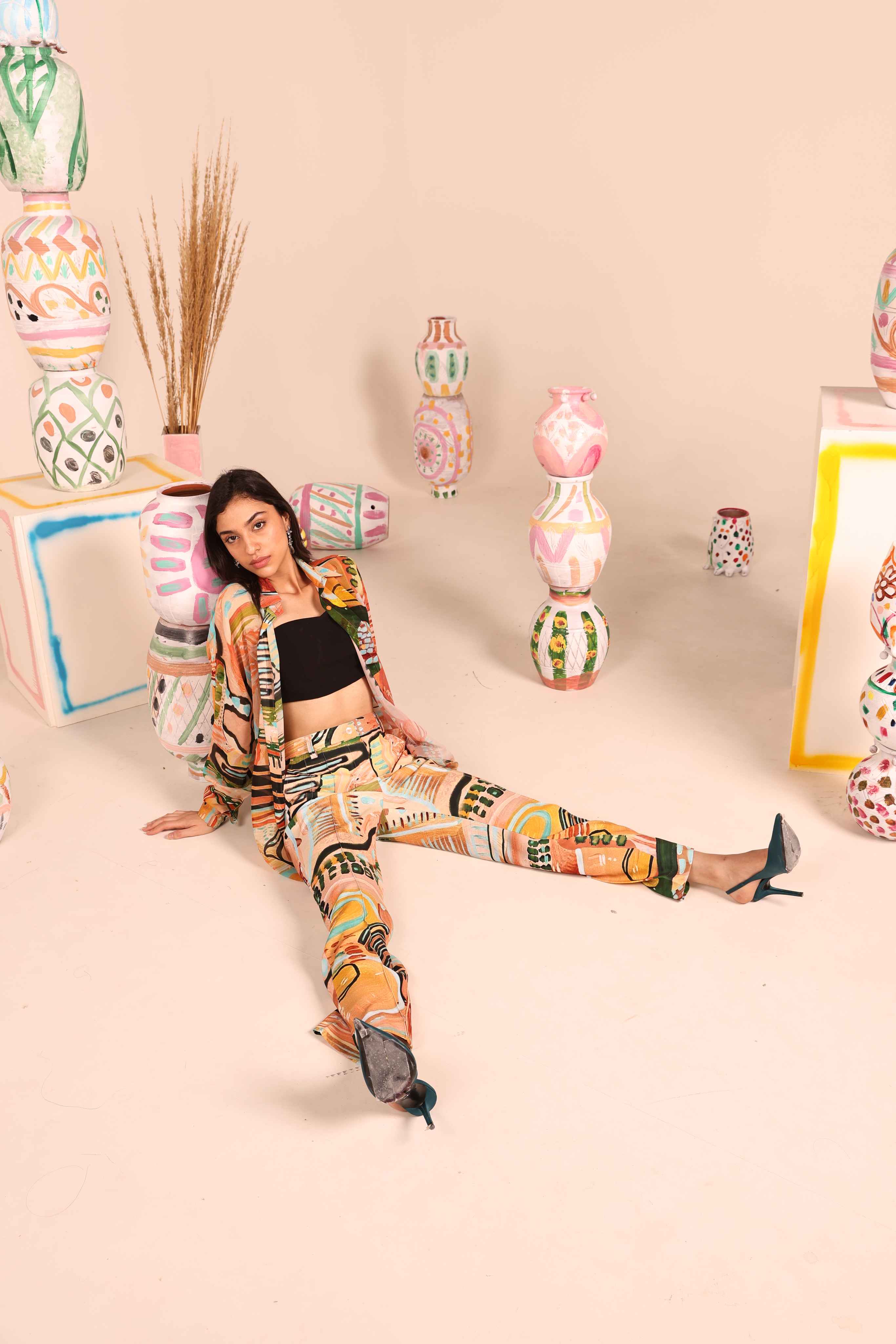 Island Breeze Neoprene Pants & Georgette Shirt Co-Ord Set