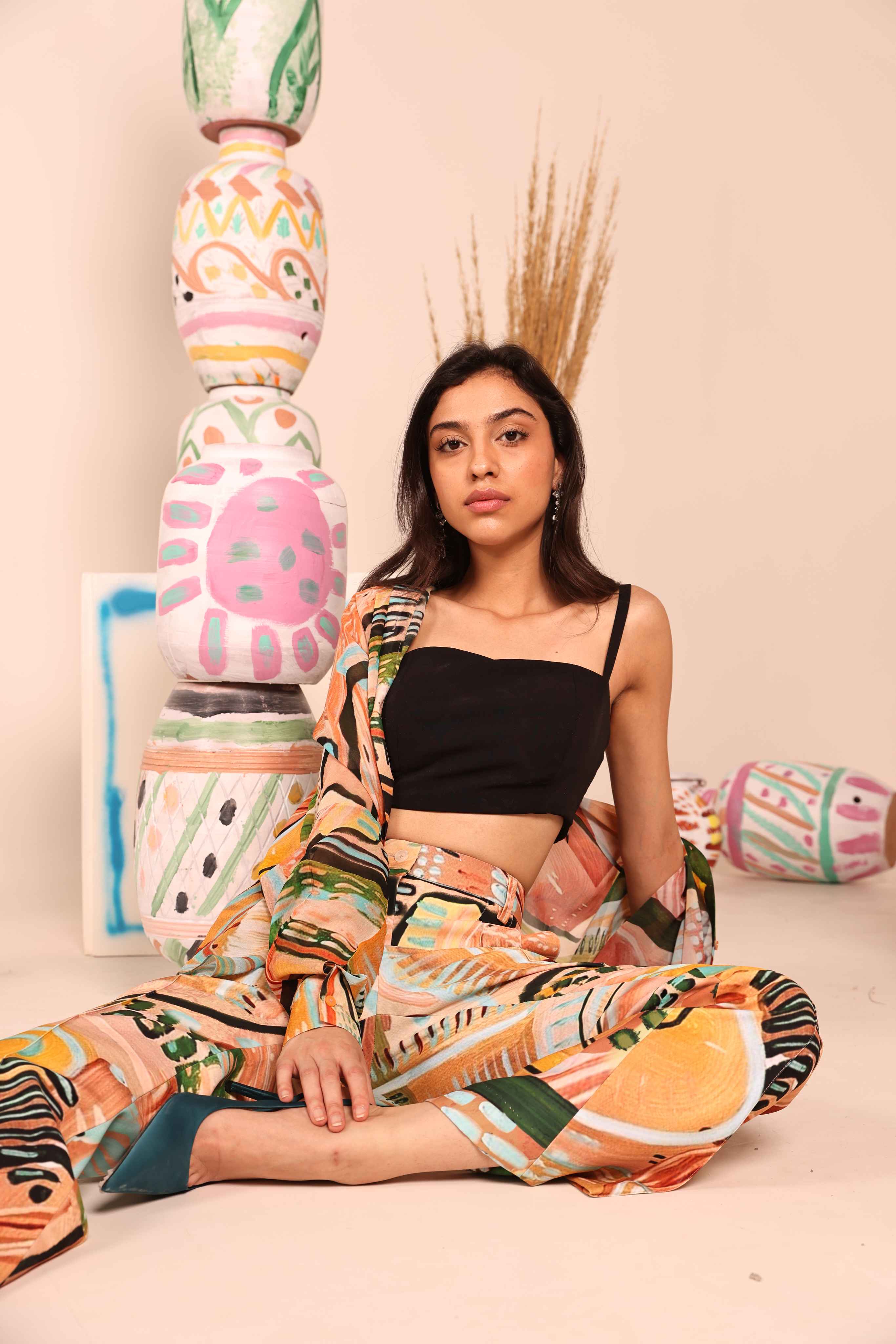 Island Breeze Neoprene Pants & Georgette Shirt Co-Ord Set