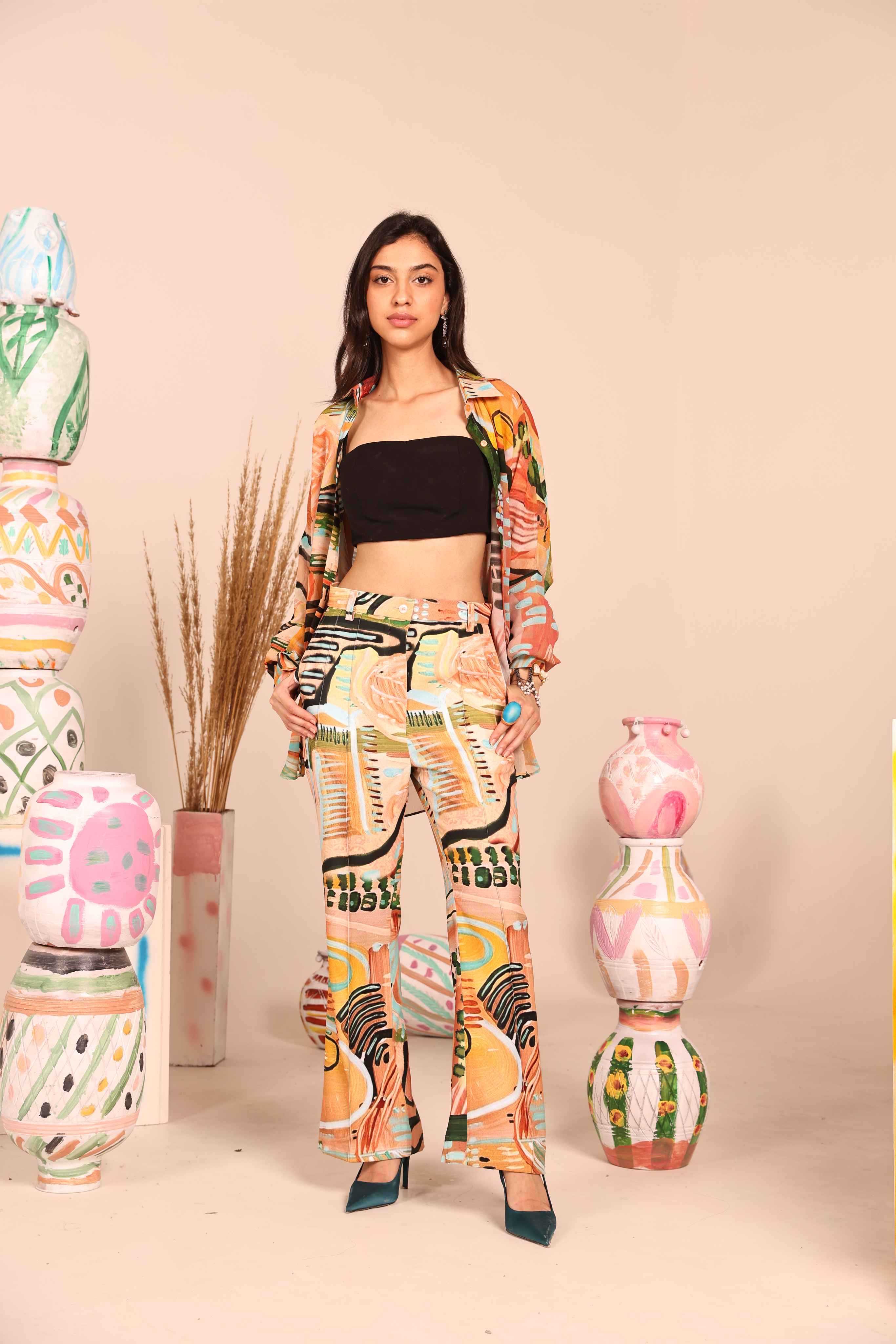 Island Breeze Neoprene Pants & Georgette Shirt Co-Ord Set