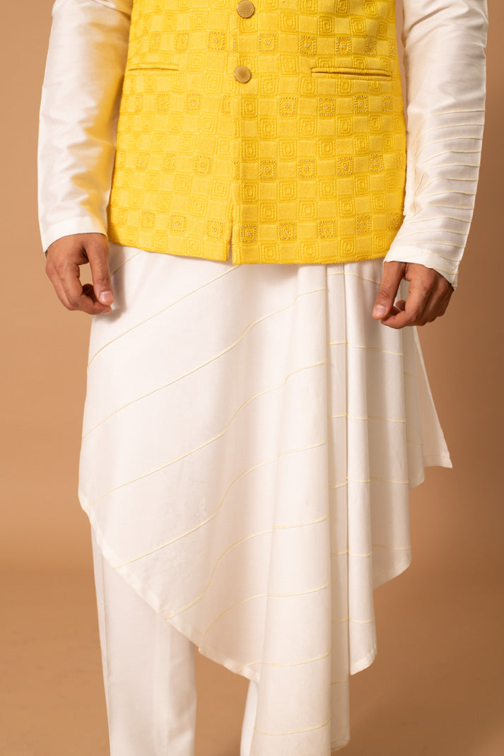 Ivory & Musturd Bundi And Kurta Set