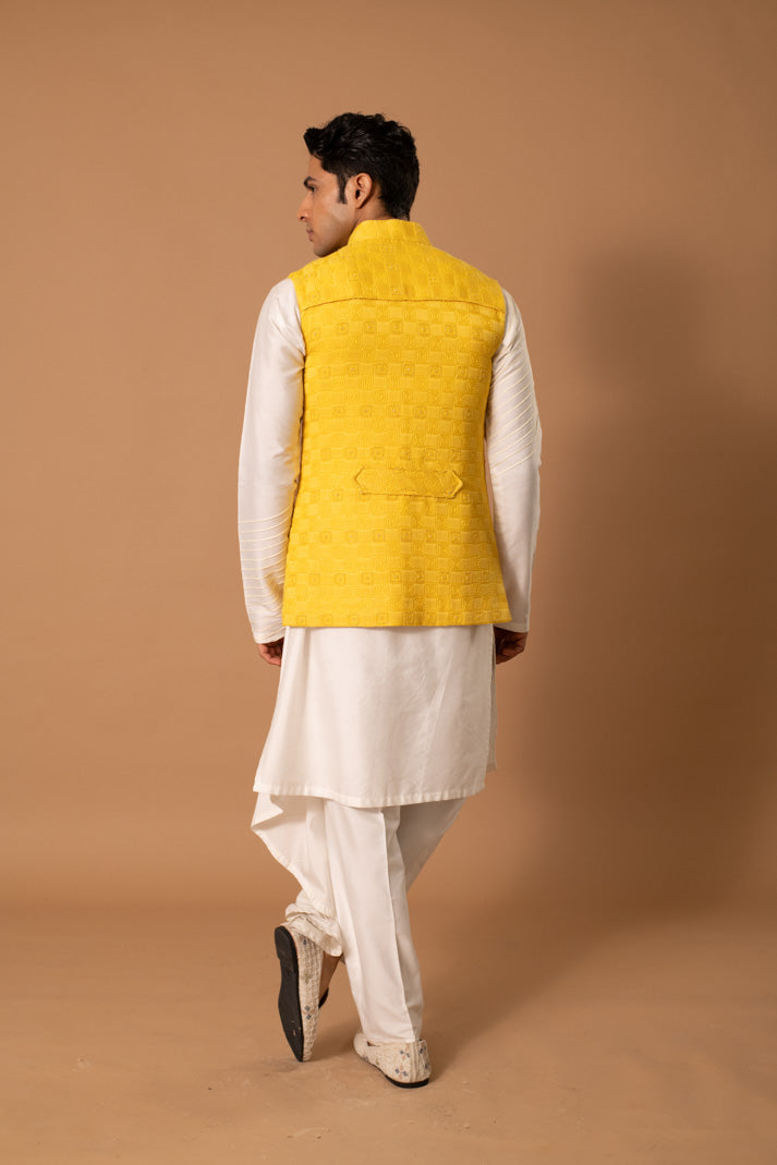 Ivory & Musturd Bundi And Kurta Set