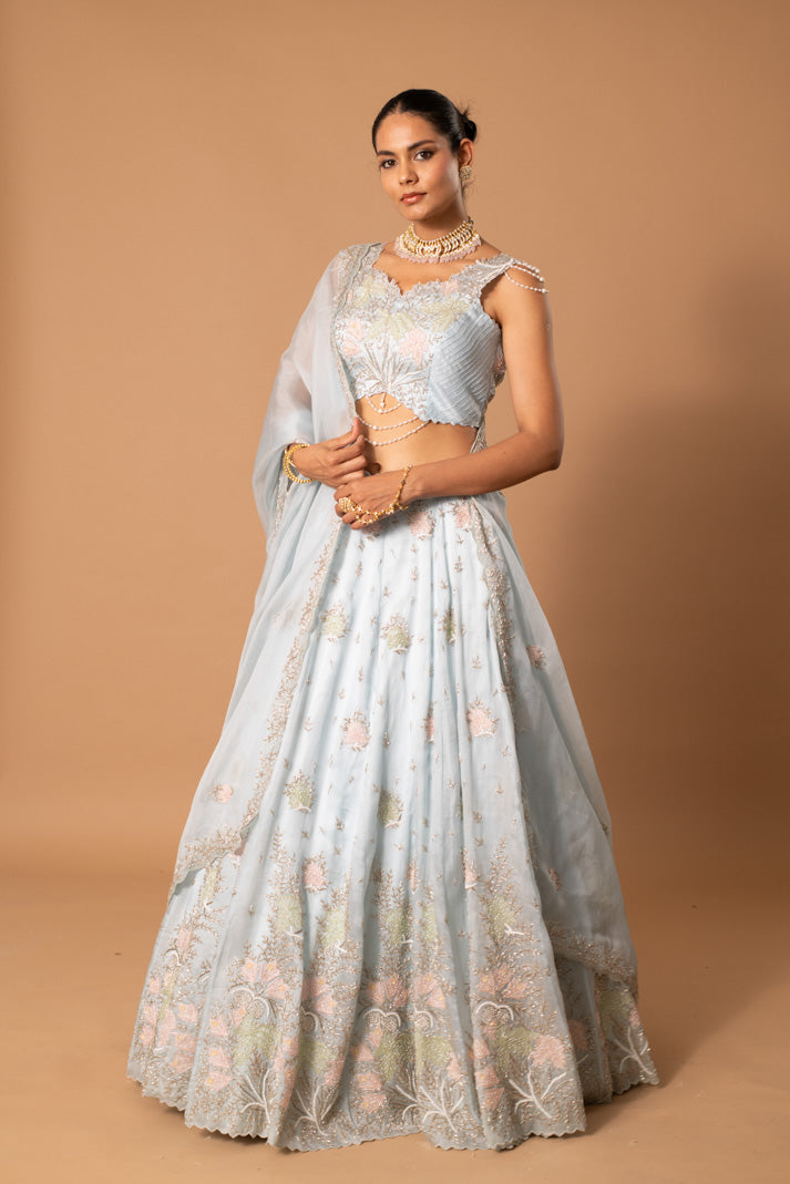 Serena Powder Blue Floral Lehenga