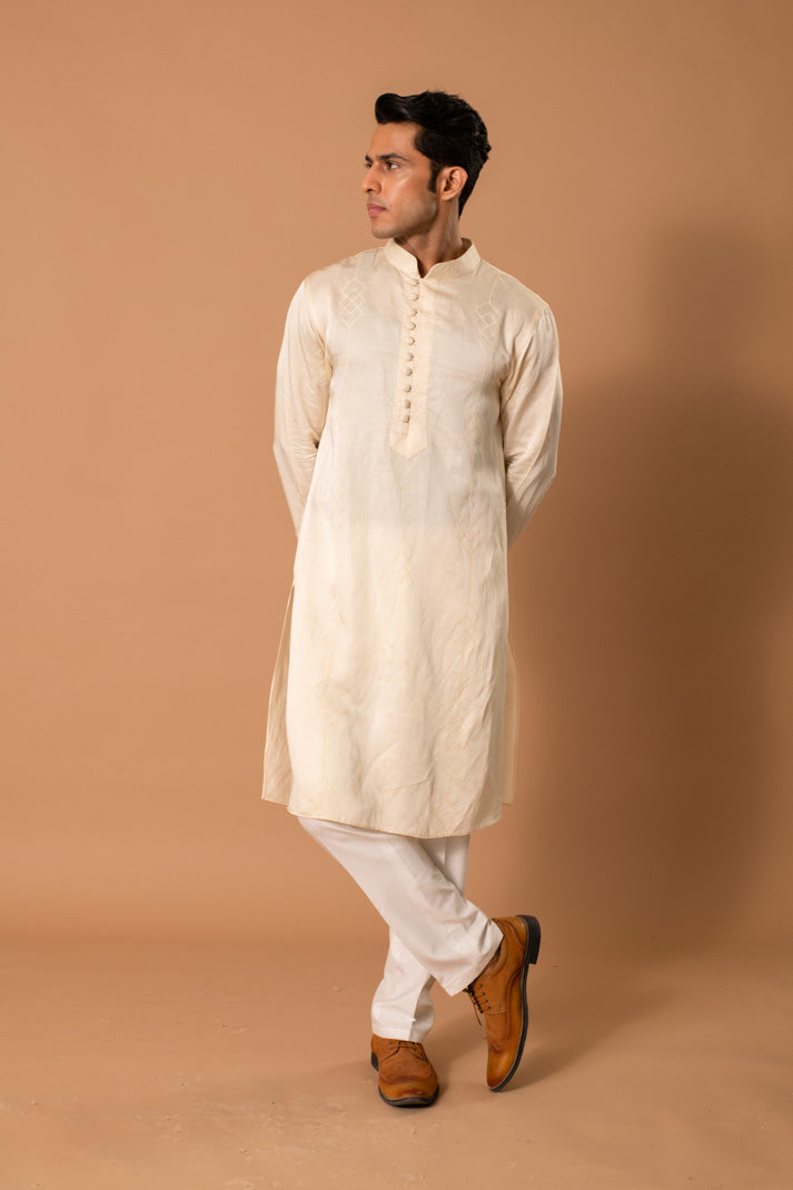 Muted Pale Yellow Silk Kurta