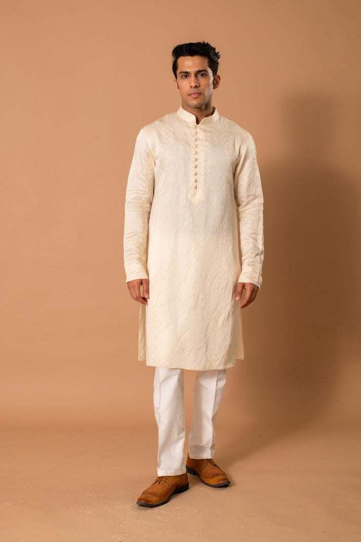 Muted Pale Yellow Silk Kurta