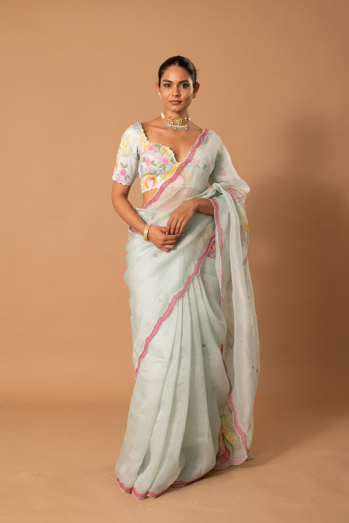 Eden Pastel Green Floral Saree