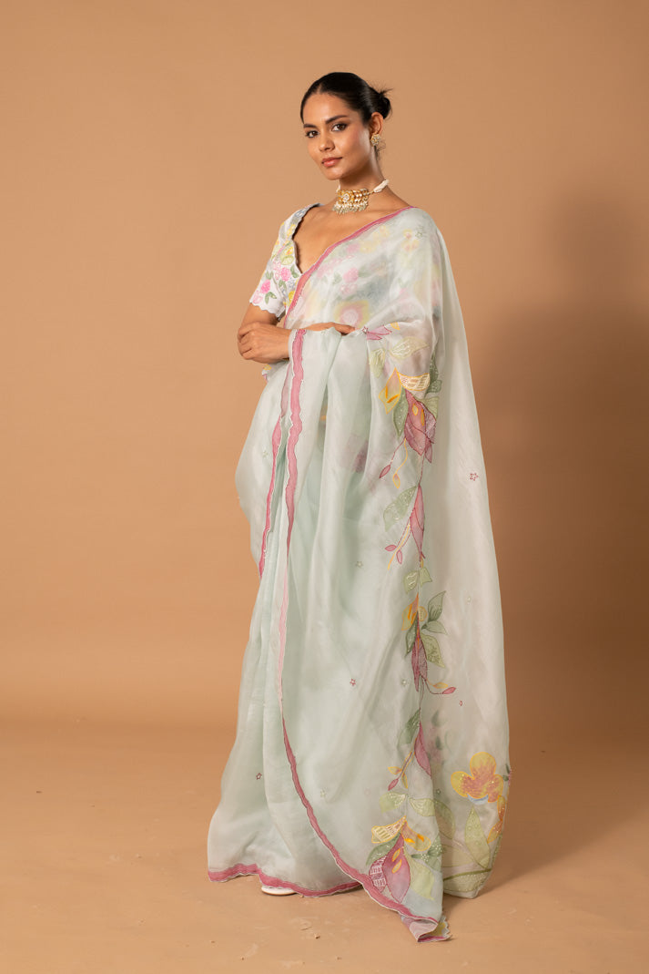 Eden Pastel Green Floral Saree