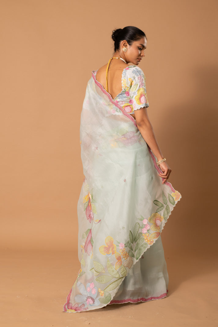 Eden Pastel Green Floral Saree