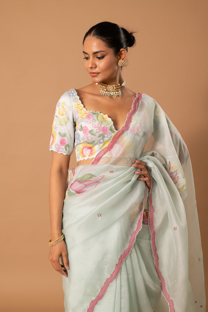 Eden Pastel Green Floral Saree