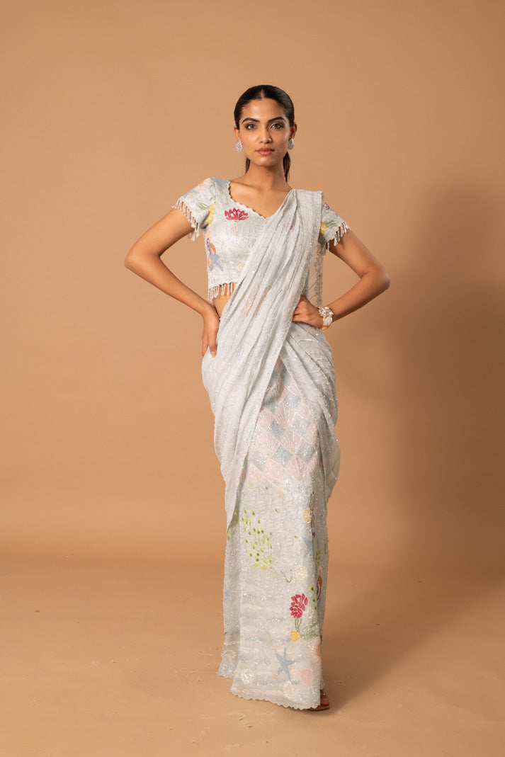Eden Pastel Green Floral Saree