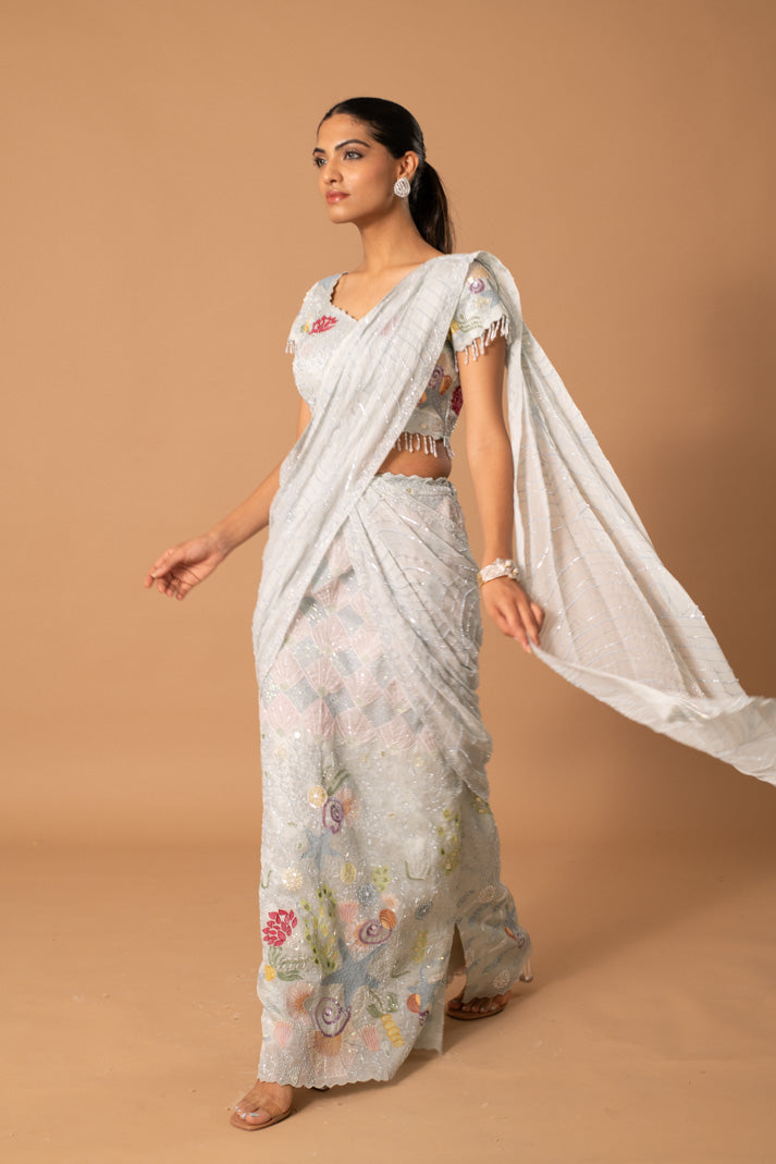 Mint Muse Ice Blue Draped Saree