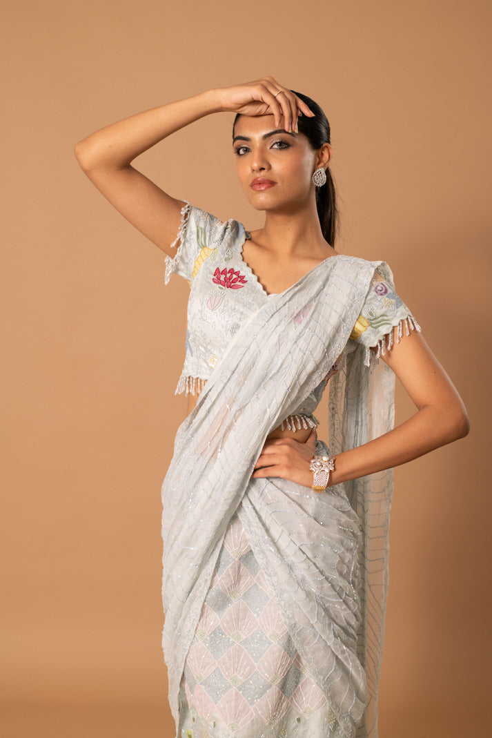 Mint Muse Ice Blue Draped Saree