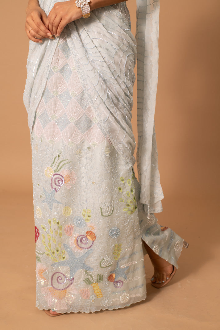 Mint Muse Ice Blue Draped Saree