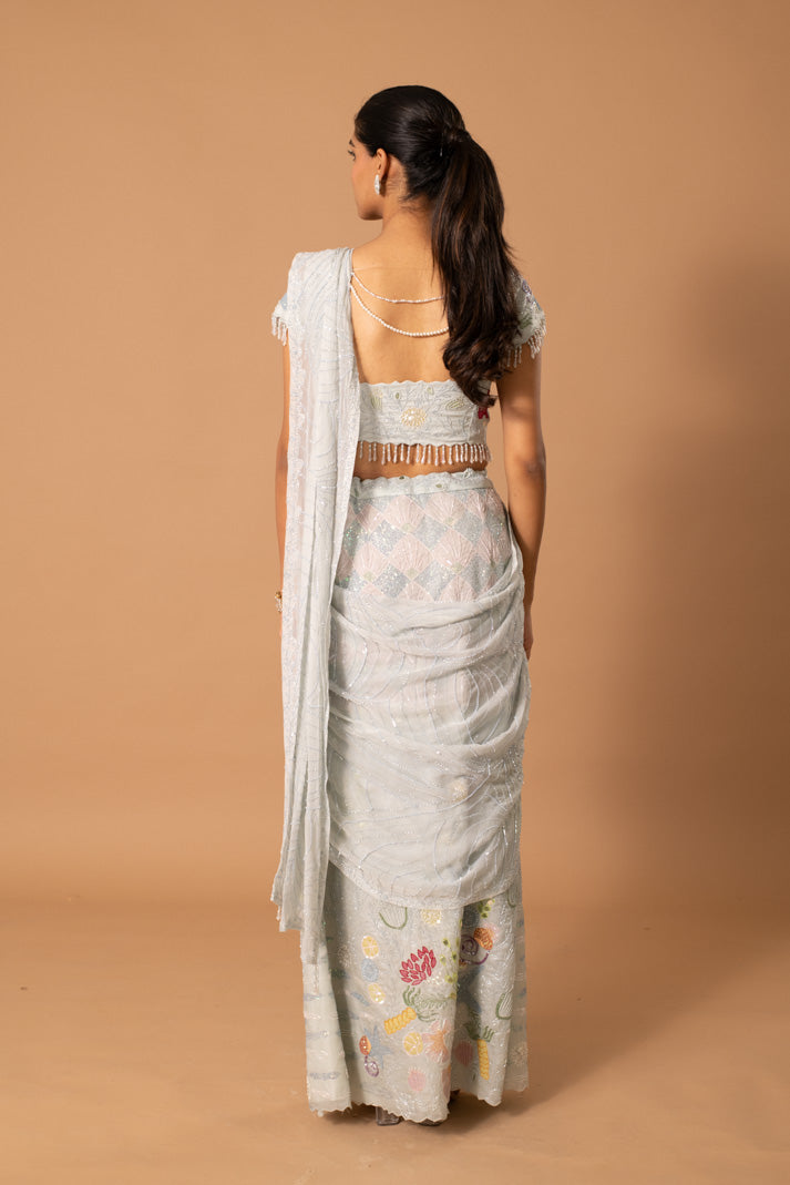 Mint Muse Ice Blue Draped Saree