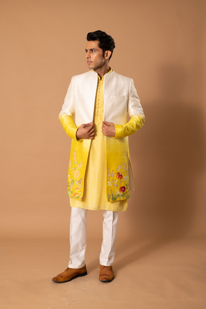 Ombre Yellow Achkan Set