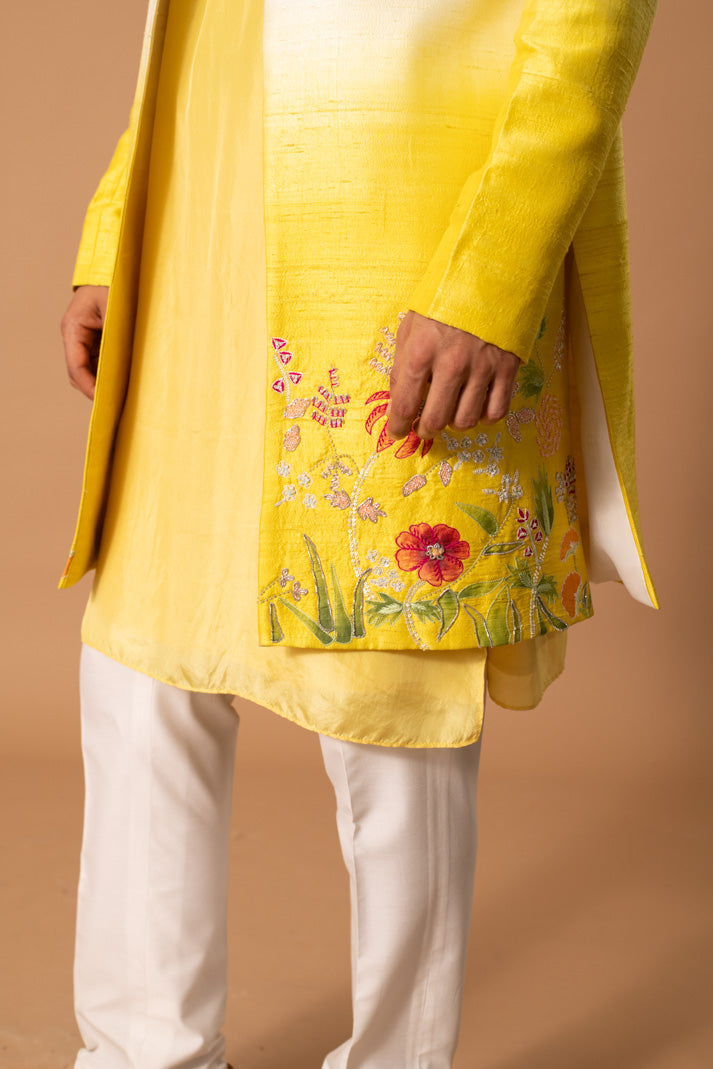 Ombre Yellow Achkan Set