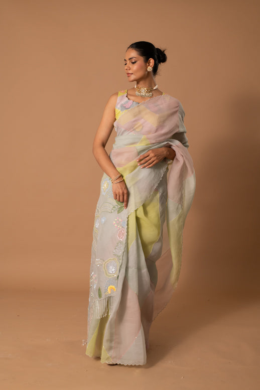 Spring Sparrow Handpainted Saree