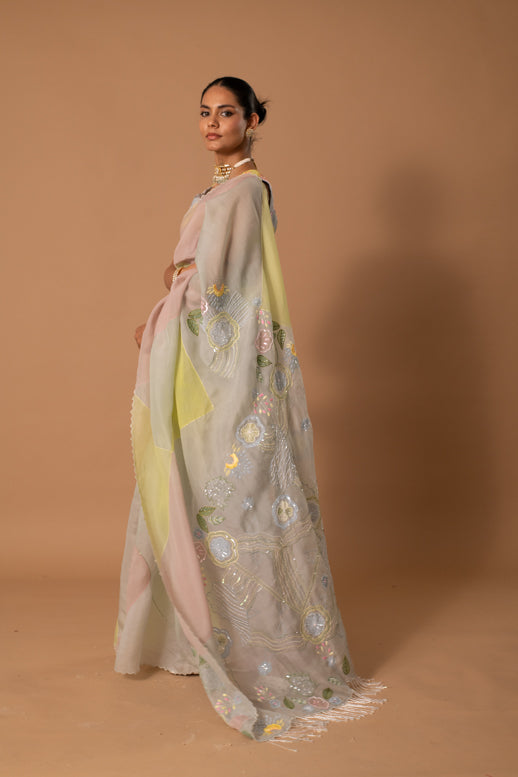 Spring Sparrow Handpainted Saree