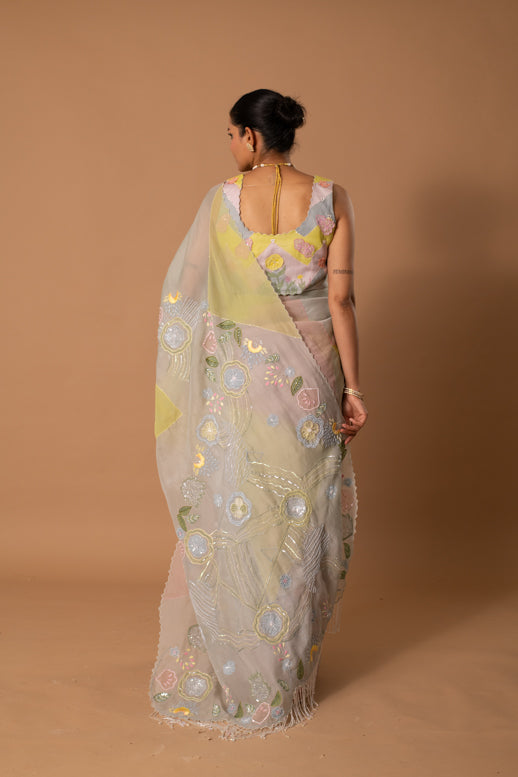 Spring Sparrow Handpainted Saree