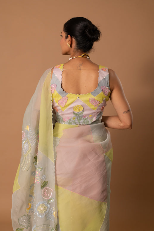 Spring Sparrow Handpainted Saree