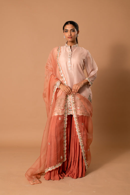 Coralline Gota Threadwork Sharara Set