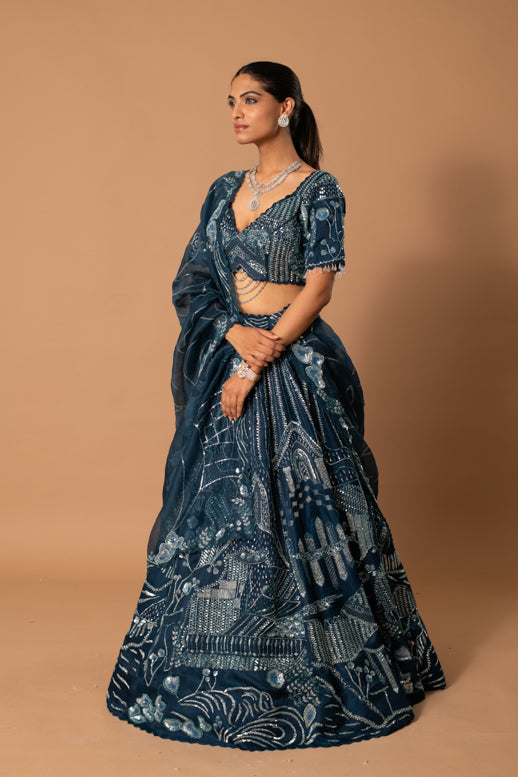 Sapphire Cutdana Sequin Lehenga