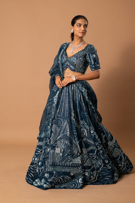 Sapphire Cutdana Sequin Lehenga
