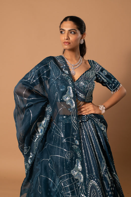 Sapphire Cutdana Sequin Lehenga