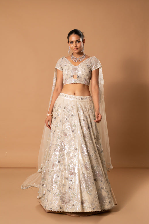 Platinum 3D Embroidered Lehenga
