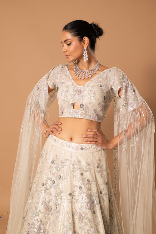 Platinum 3D Embroidered Lehenga