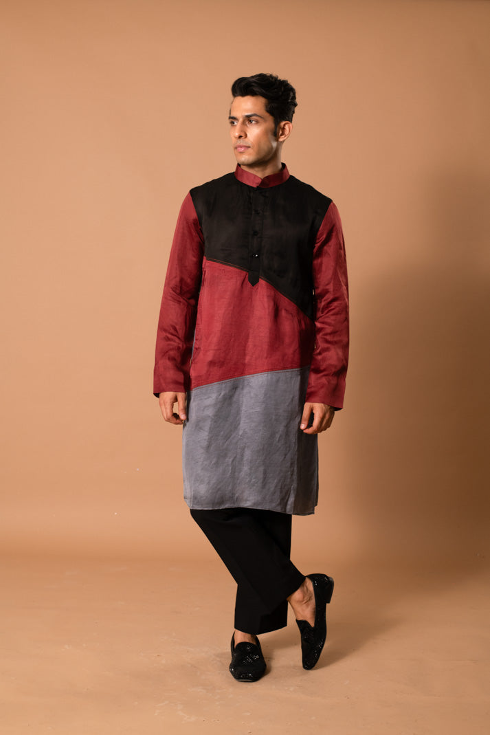 Tricolor Silk Kurta