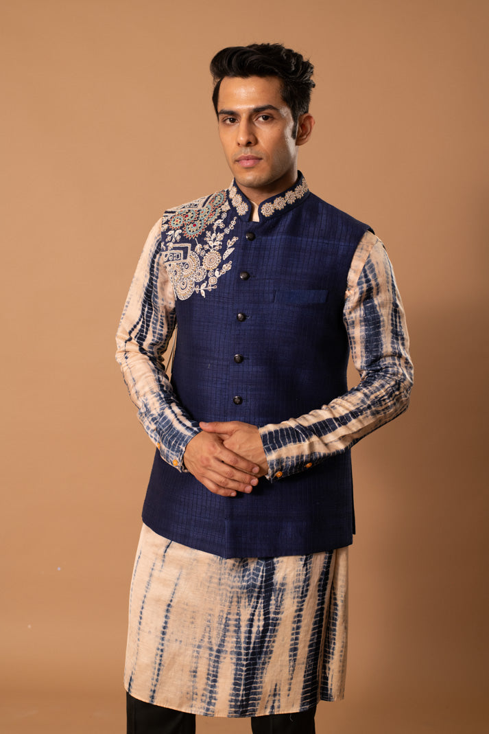 Blue And Beige Kurta Set