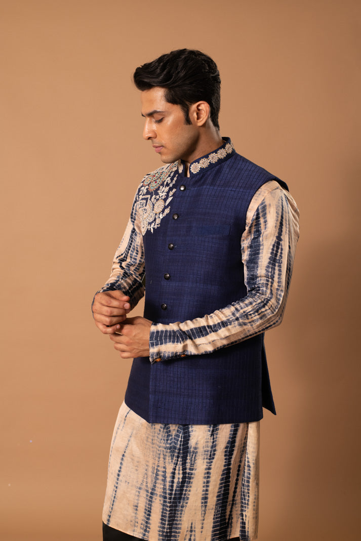 Blue And Beige Kurta Set
