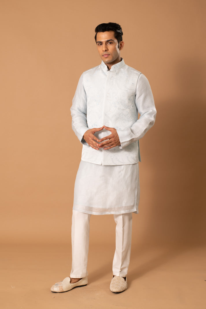 Pastel Blue Bundi And Kurta Set