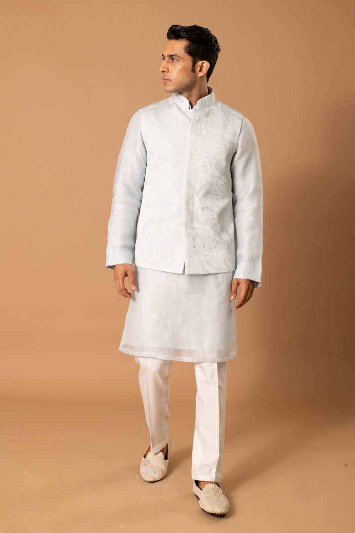 Pastel Blue Bundi And Kurta Set
