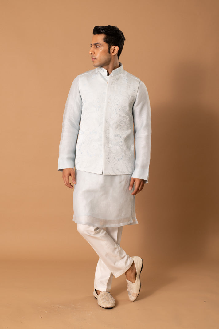 Pastel Blue Bundi And Kurta Set
