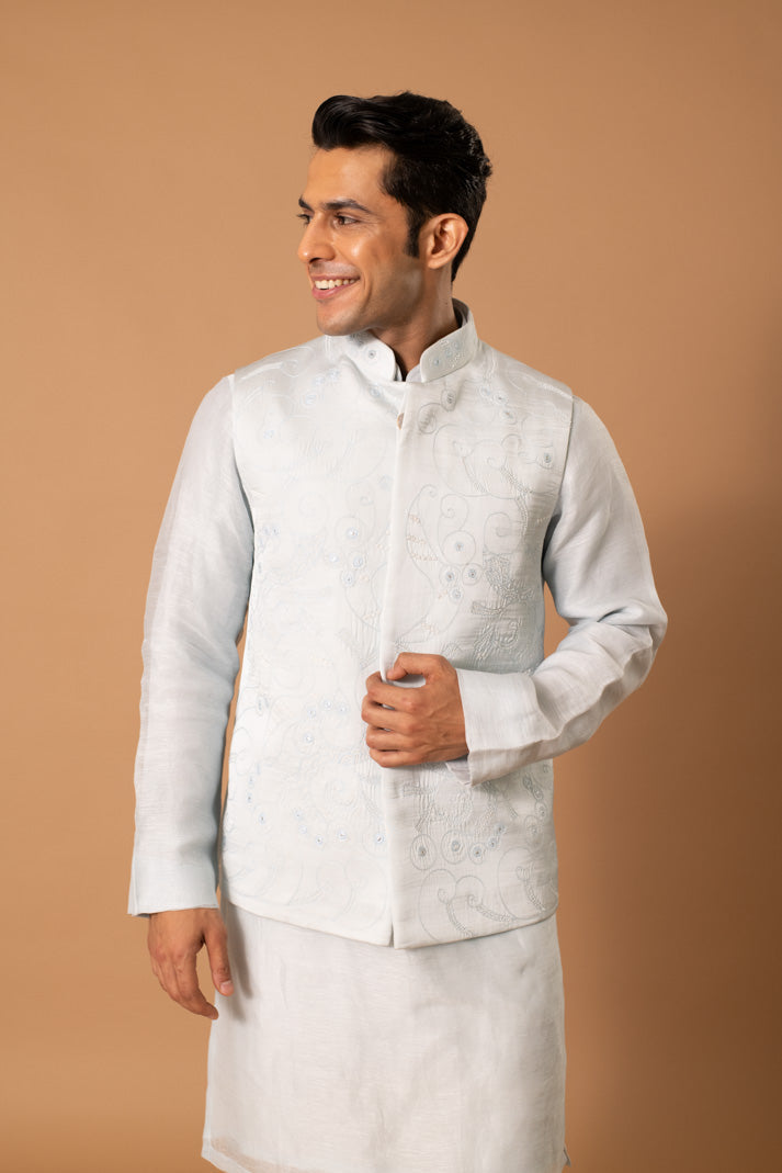 Pastel Blue Bundi And Kurta Set
