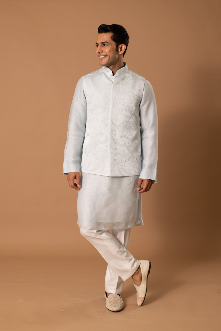Pastel Blue Bundi And Kurta Set