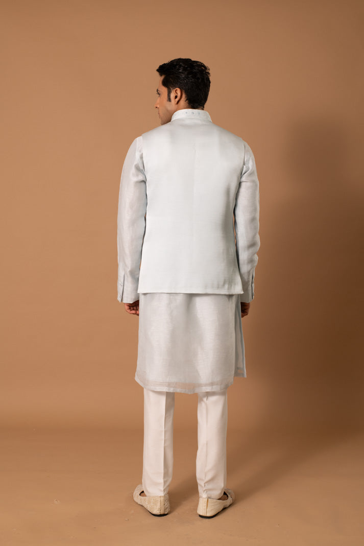 Pastel Blue Bundi And Kurta Set