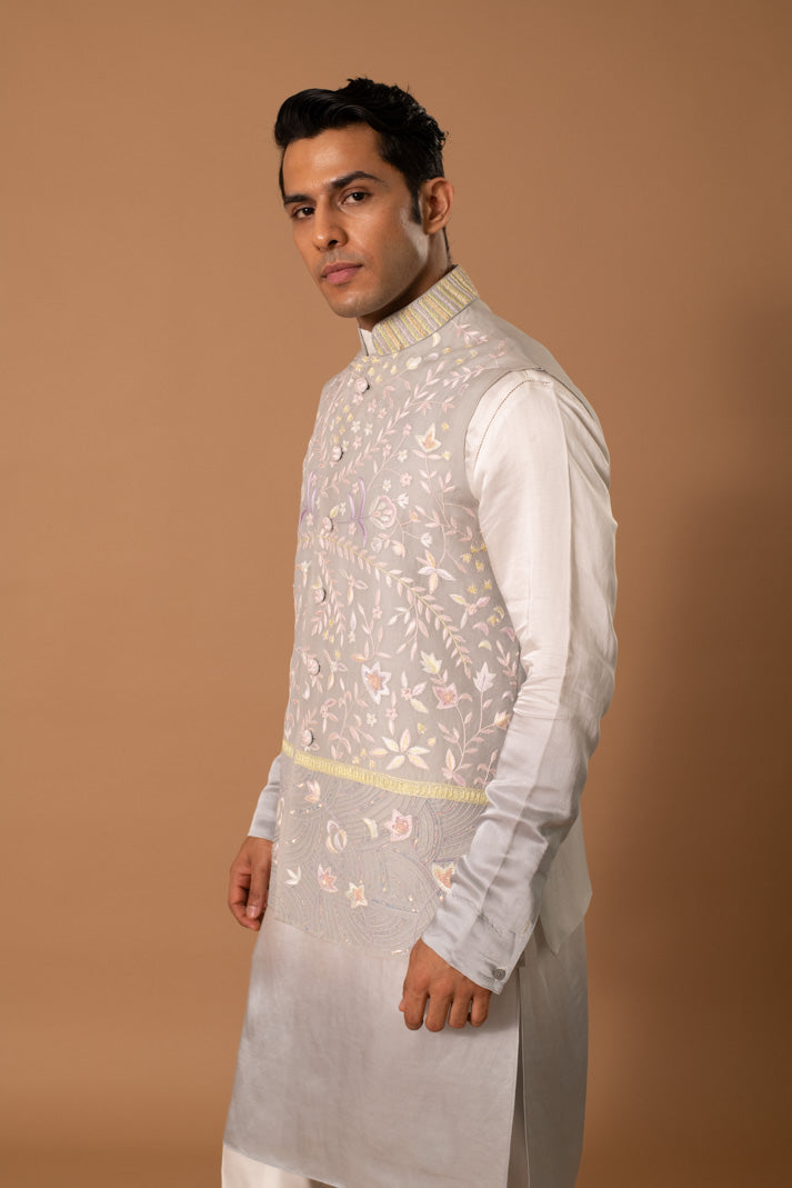 Ice Grey Jacket And Kurta Set