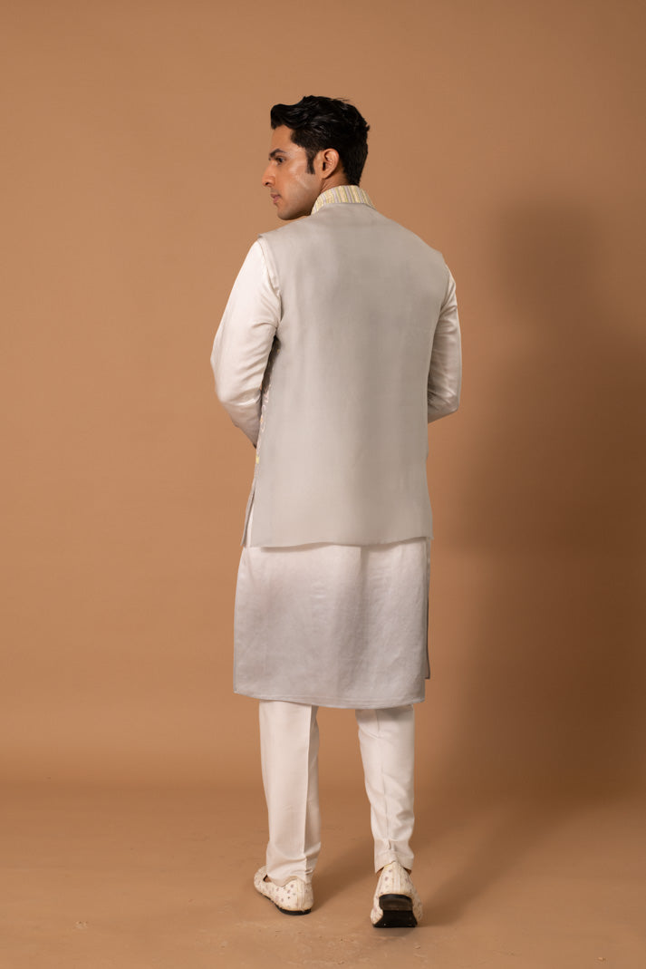 Ice Grey Jacket And Kurta Set