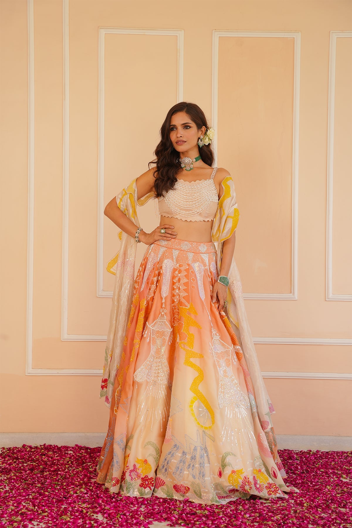 Rumi Handpainted Orange Lehenga