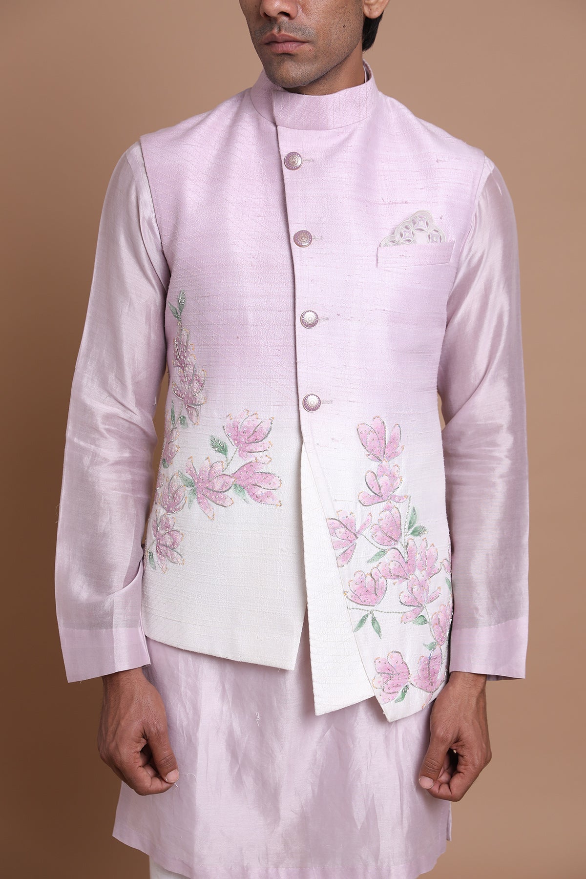 Hand Paint Ombre Bundi & Linen Kurta Set