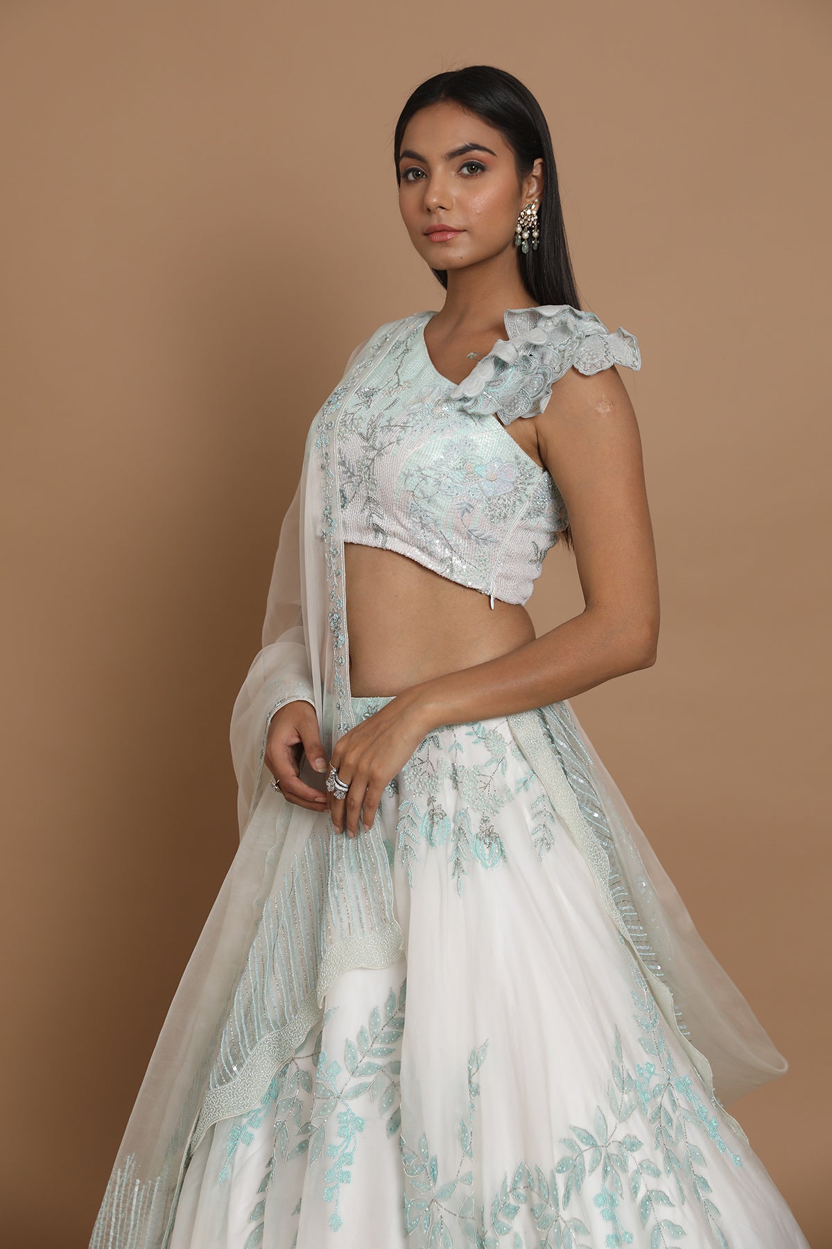 Assymetrical Blouse With Dual Tone Lehenga